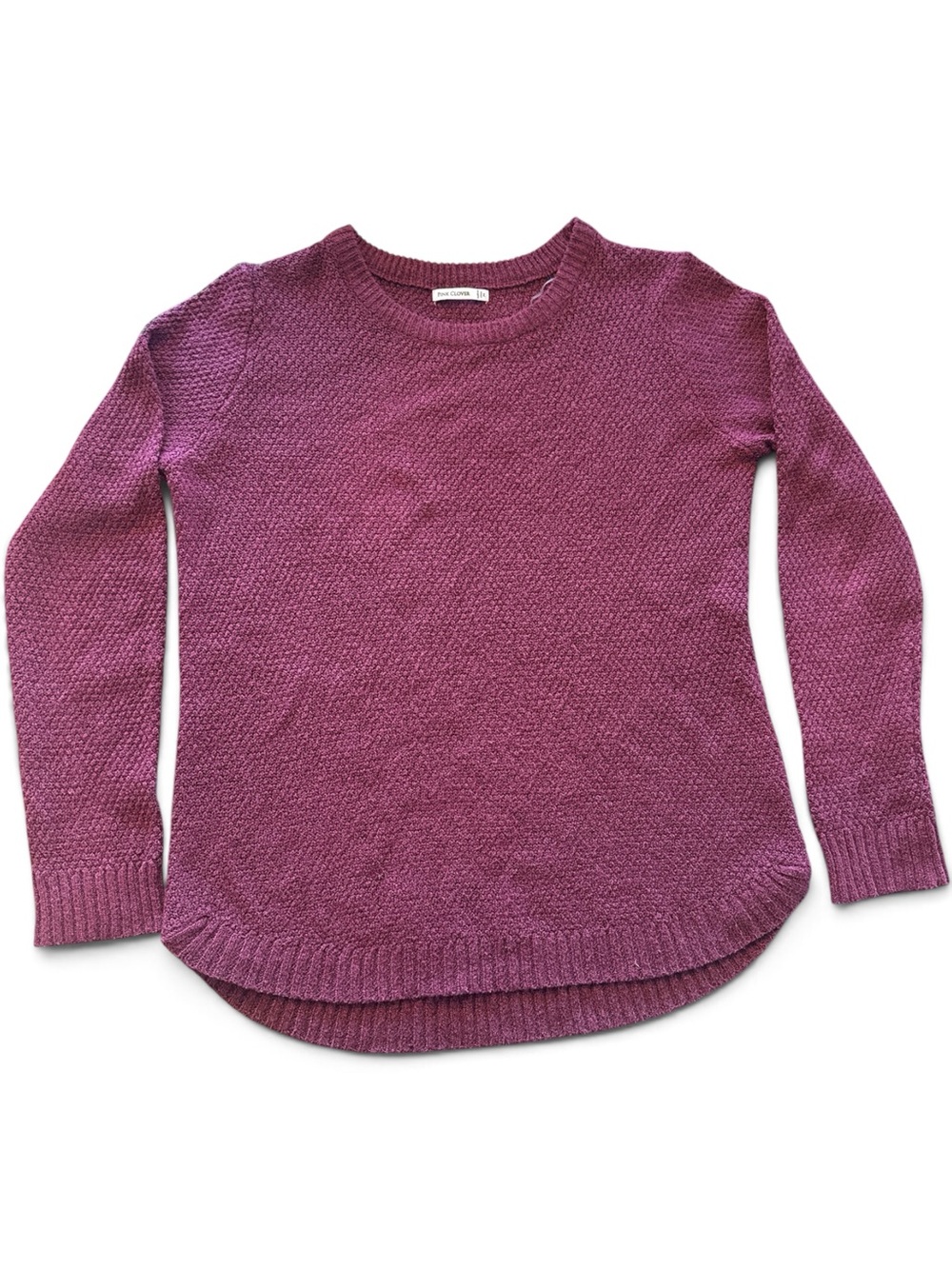 Pink Clover Textured Crewneck Sweater in Plum Sweater Weather